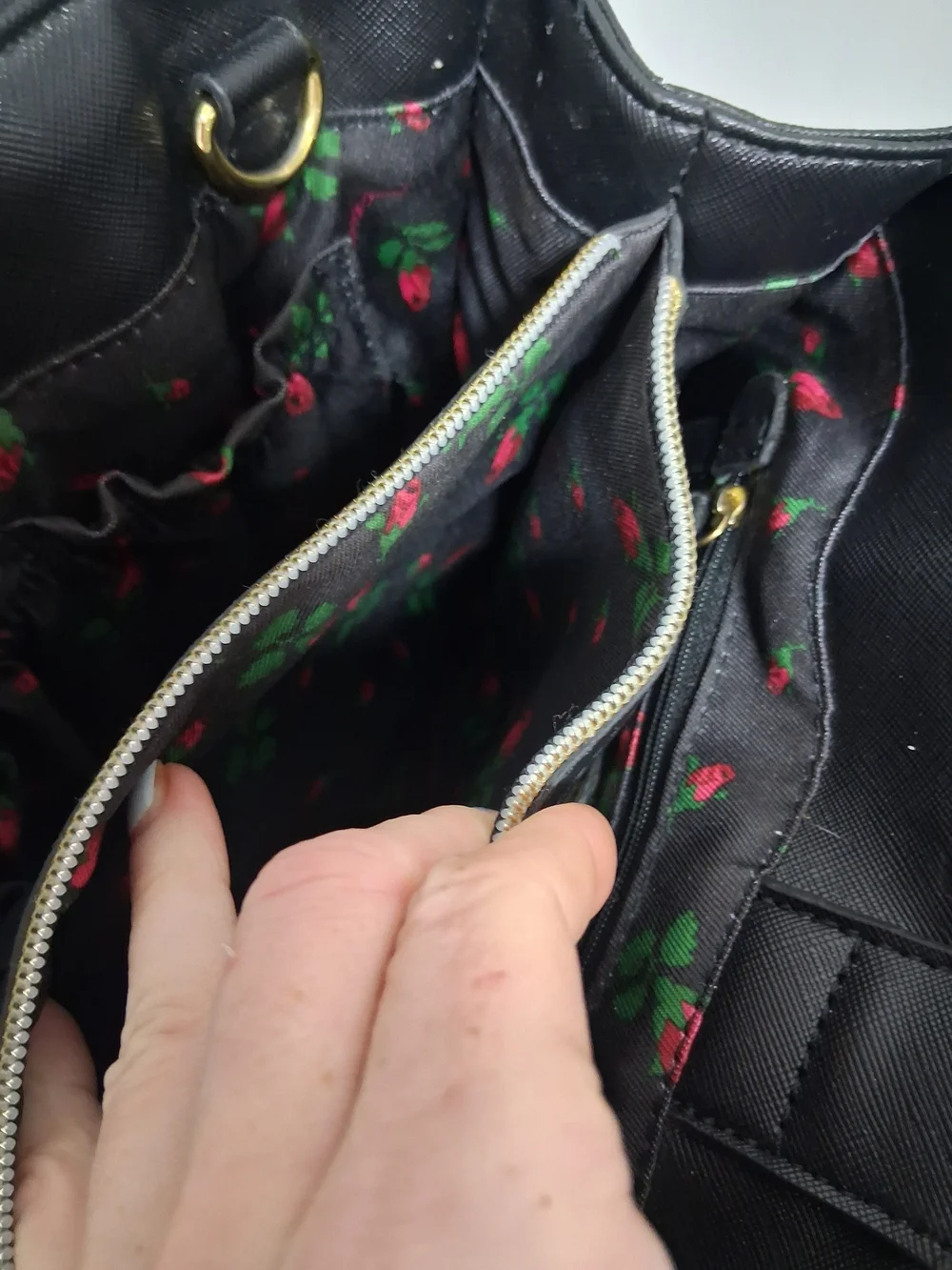Betsey Johnson Black Scalloped Satchel with Gold Heart Charm